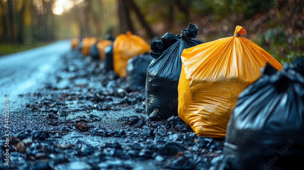 Many garbage bags are naturally placed.