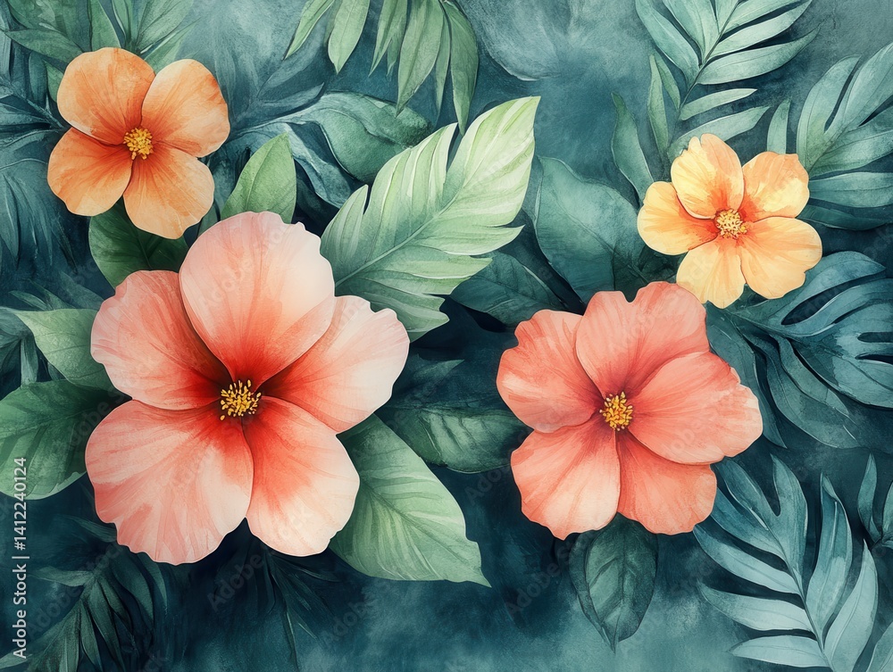 custom made wallpaper toronto digitalwatercolor texture floral repeat design in jungle tones