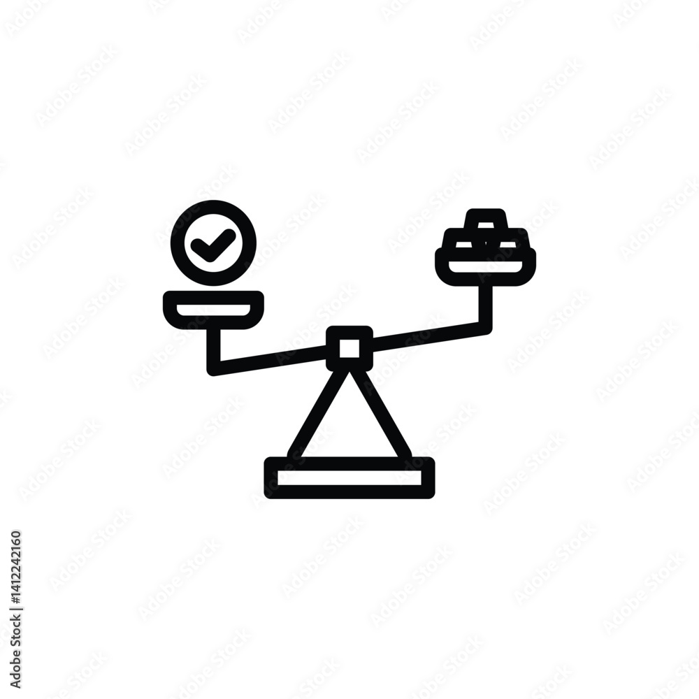 Obraz premium Balancing Gold Bars with Check Mark on Scales Icon
