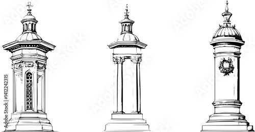 3 Pieces of Baroque style Observatories designs, Baroque style Observatories illustration art