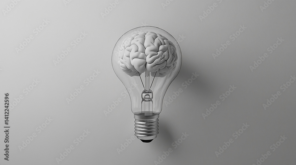 An intelligent brain Illumination in a creative light bulb.Creative brain inside of light bulb on background for copy space. Brain and network connection communication. An intelligent brain Illumination in a creative light bulb.Creative brain inside of light bulb on background for copy space. Brain and network connection communication.