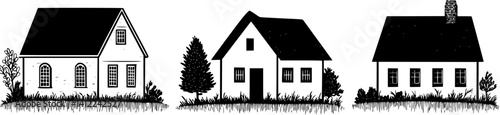 3 Pieces of Cape Cod style Houses designs, Cape Cod style Houses illustration art
