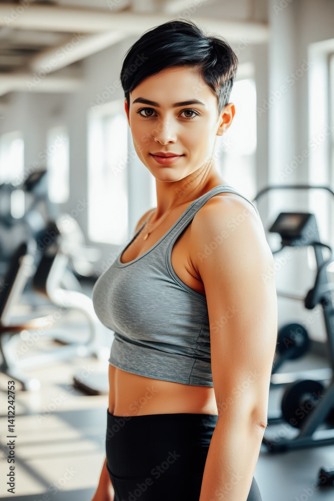 Fit Woman Posing in Gym, Healthy Lifestyle