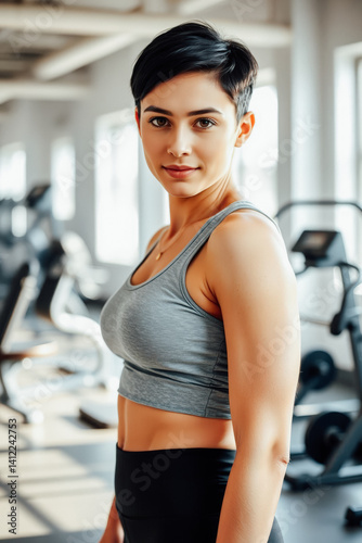 Obraz na płótnie Fit Woman Posing in Gym, Healthy Lifestyle w salonie