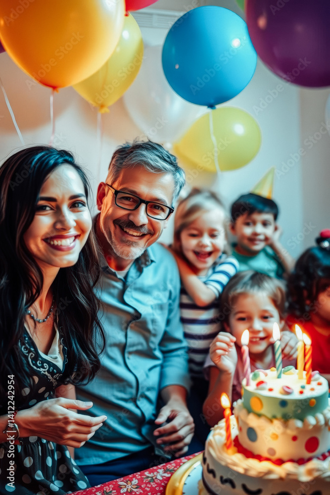 Happy Family Celebrates Birthday Party