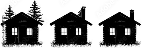 3 Pieces of Craftsman style Chalets designs, Craftsman style Chalets illustration art