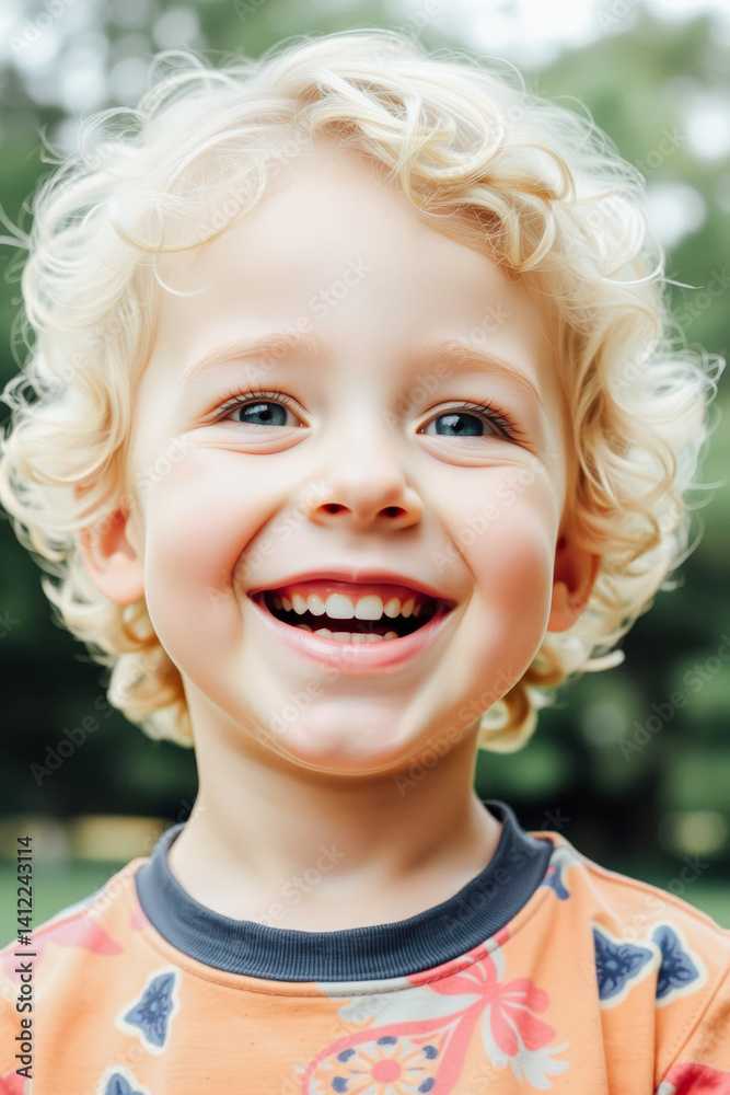 Joyful Little Boy's Portrait Outdoors