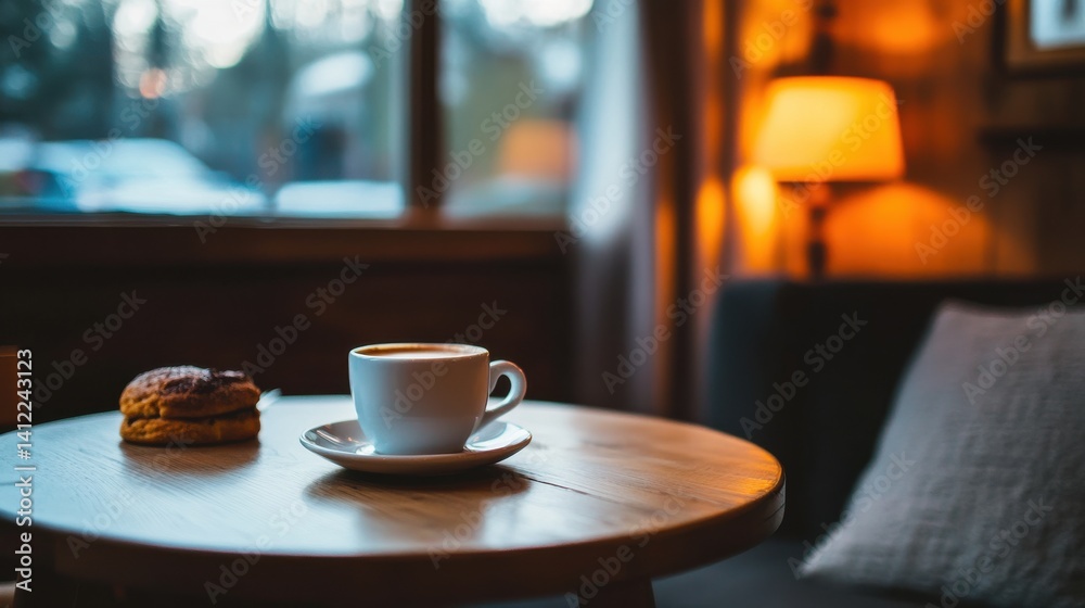 Cozy Coffee Moment with Pastry in Inviting Café Atmosphere