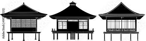 3 Pieces of Craftsman style Tea houses designs, Craftsman style Tea houses illustration art