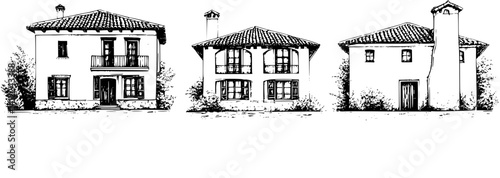 3 Pieces of Mediterranean style Farmhouses designs, Mediterranean style Farmhouses illustration art