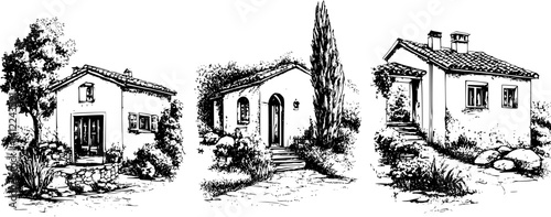 3 Pieces of Mediterranean style Country retreats designs, Mediterranean style Country retreats illustration art