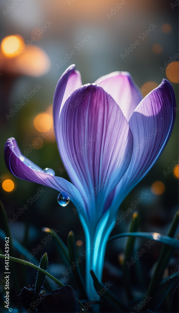Radiant Purple Crocus Bloom with Dewdrop