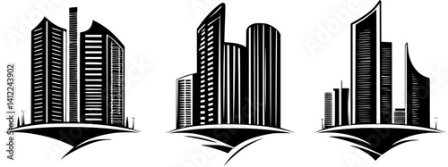 3 Pieces of Modern style Corporate headquarters designs, Modern style Corporate headquarters illustration art