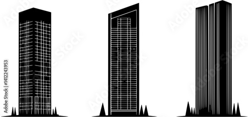 3 Pieces of Modern style Office towers designs, Modern style Office towers illustration art