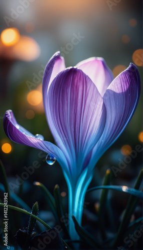 Radiant Purple Crocus Bloom with Dewdrop