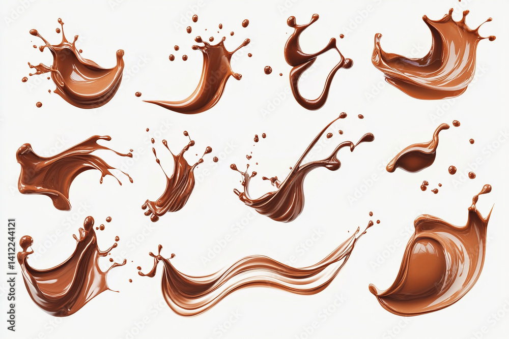 Obraz premium Delicious chocolate splashes isolated on white background perfect for ads or packaging design