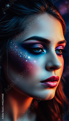 Woman with Artistic Cosmic Makeup