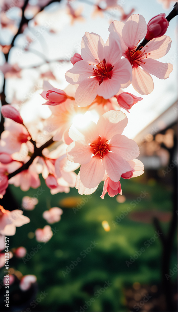 Spring Blossom at Sunrise, Beautiful Pink Flowers