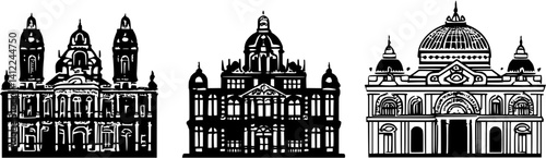 3 Pieces of Victorian style Theaters (or theatres) designs, Victorian style Theaters (or theatres) illustration art