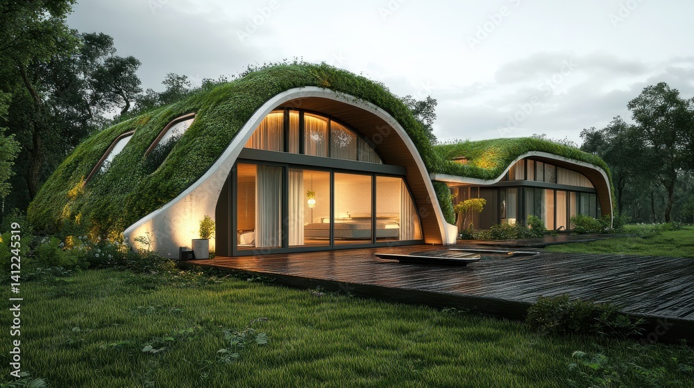 Obraz premium Concept of design eco future house, modern abstract, green architecture.