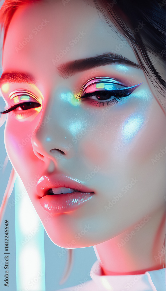 Cyberpunk Woman with Neon Makeup