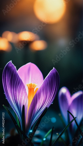 Obraz na płótnie Stunning Spring Crocus Blossom in Soft Focus w salonie
