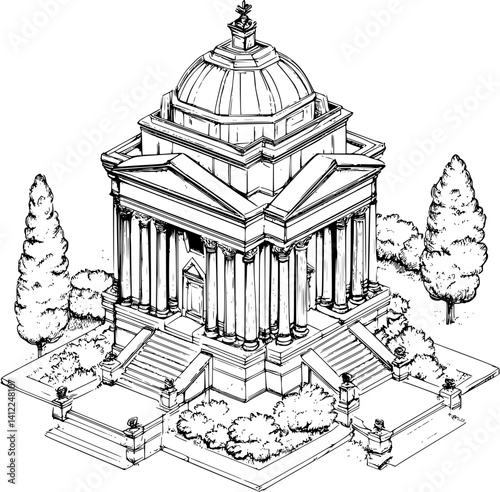 Baroque style Mausoleum isometric design, Baroque style Mausoleum vector graphic