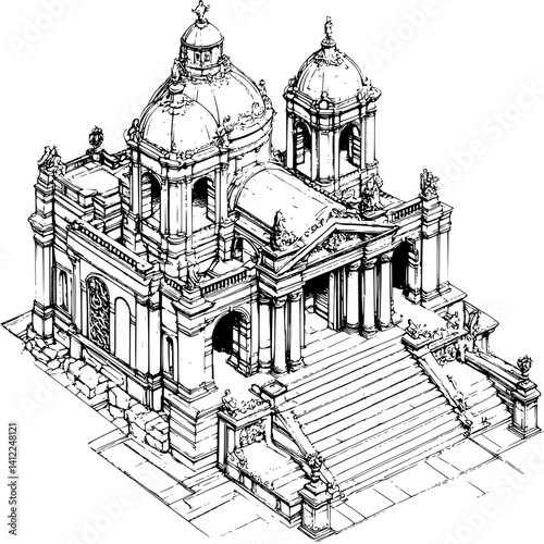 Baroque style Castle isometric design, Baroque style Castle vector graphic