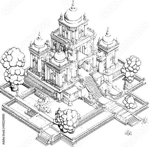 Baroque style Palace isometric design, Baroque style Palace vector graphic