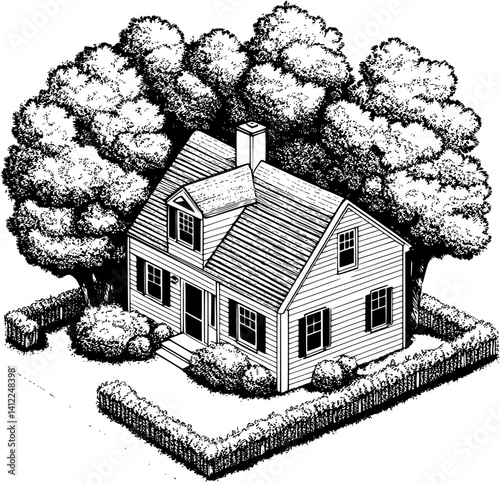 Cape Cod style Cabin isometric design, Cape Cod style Cabin vector graphic