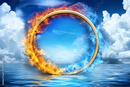 A floating elemental core surrounded by swirling fire, water, air, and earth energy
