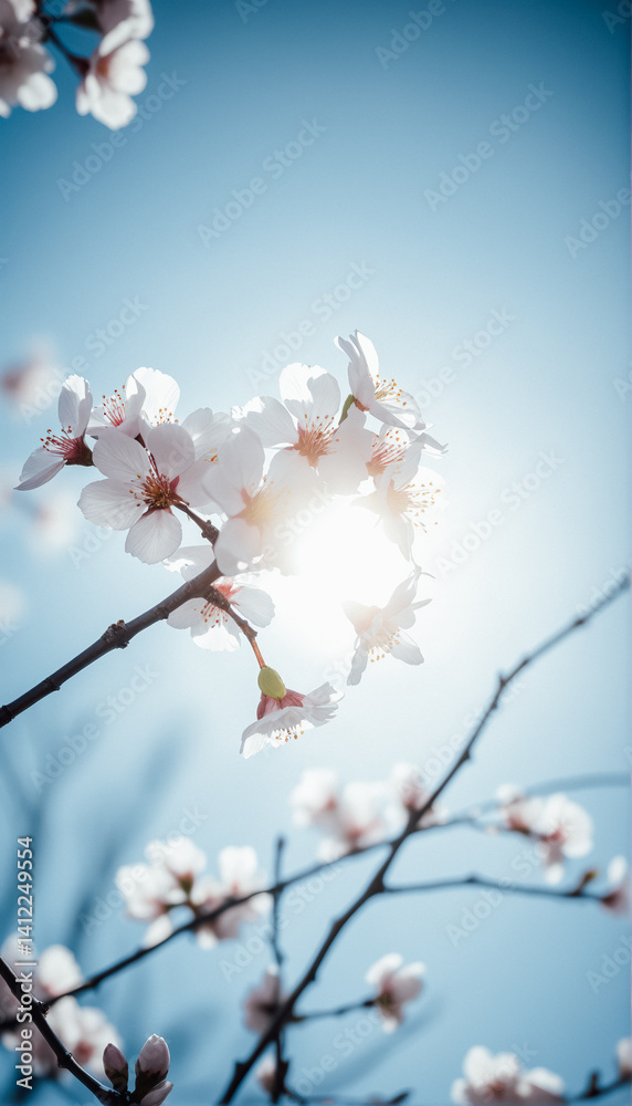 Spring Blossom Branches Against a Light Blue Sky
