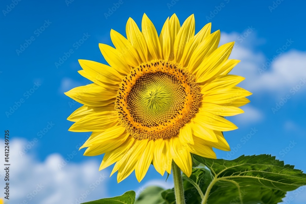 A giant sunflower field stretching into the horizon under a bright blue sky A giant sunflower field stretching into the horizon under a bright blue sky