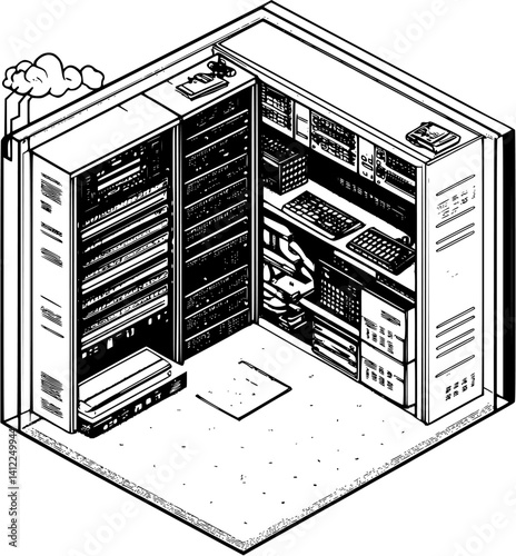 Modern style Data center isometric design, Modern style Data center vector graphic