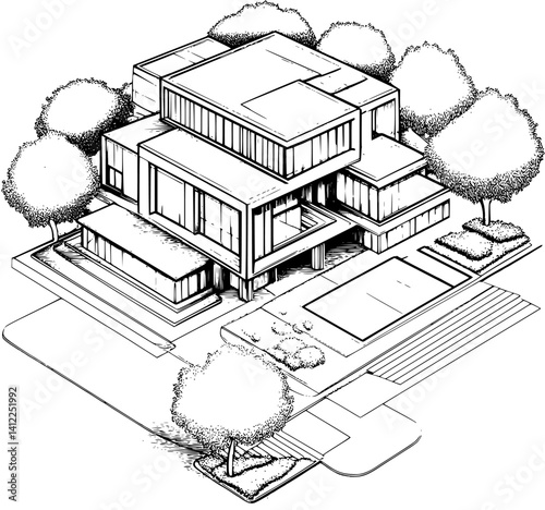Contemporary style Wellness center isometric design, Contemporary style Wellness center vector illustration