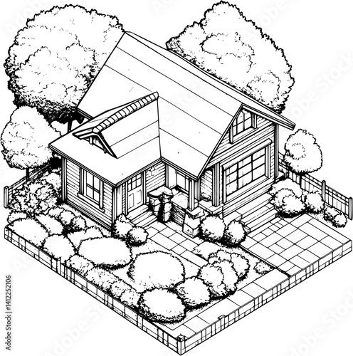 Craftsman style Guesthouse isometric design, Craftsman style Guesthouse vector illustration
