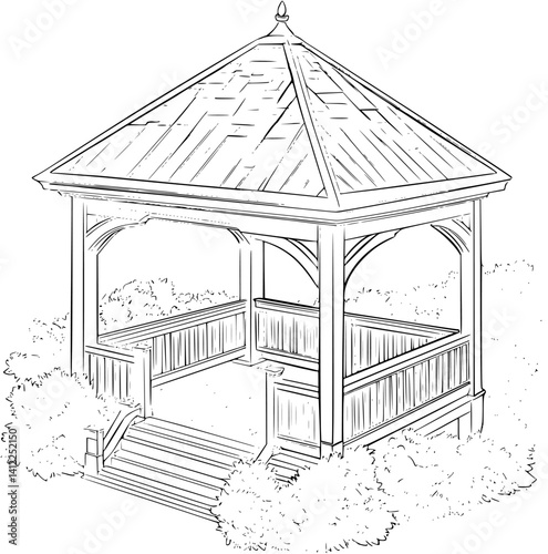 Craftsman style Pavilion isometric design, Craftsman style Pavilion vector illustration