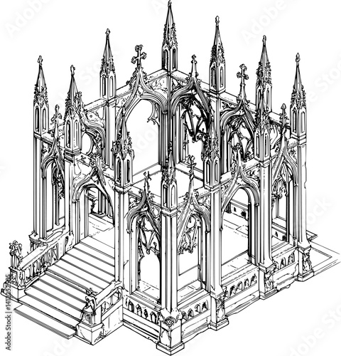 Gothic style Tower isometric design, Gothic style Tower vector illustration