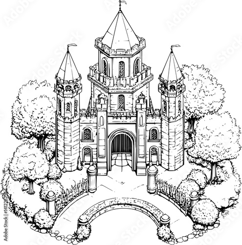 Gothic style Gate house isometric design, Gothic style Gate house vector illustration