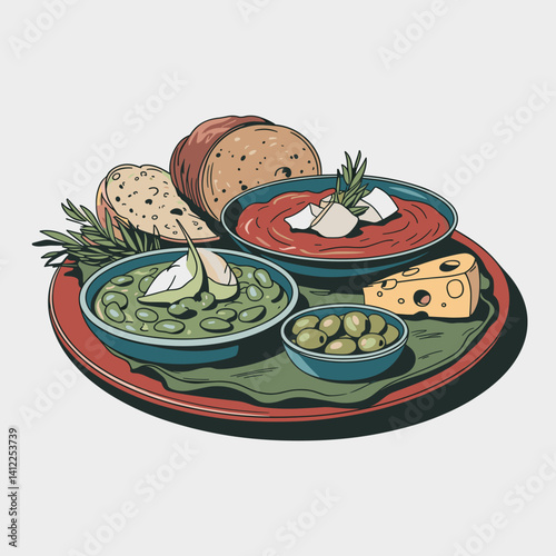 Mediterranean Appetizer Platter with Dips, Cheese and Bread