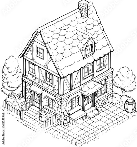 Tudor style Bakery isometric design, Tudor style Bakery vector illustration