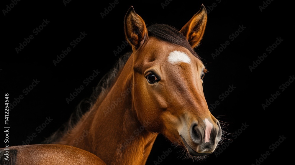 Obraz premium Portrait of a brown horse against a black background