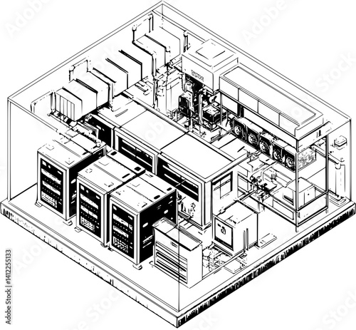 Contemporary style Data center isometric design, Contemporary style Data center illustration art