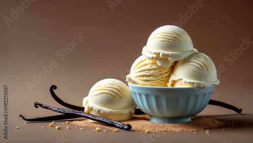 Delicious vanilla ice cream with vanilla bean accent photo