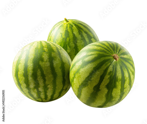 Realistic Watermelon Trio Isolated on White Background, Perfect for Summer and Culinary Themes