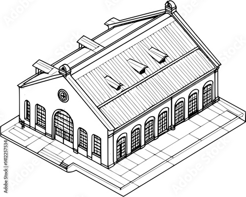 Victorian style Market hall isometric design, Victorian style Market hall illustration art