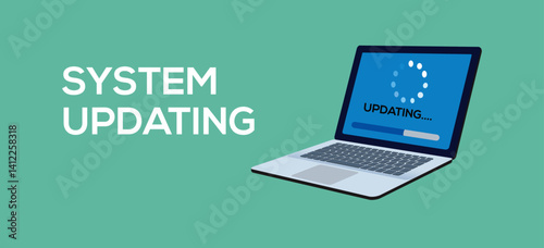laptop computer software system update development concept vector illustration