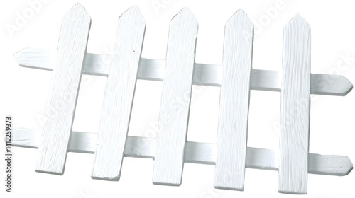 A white picket fence on a clean white background, perfect for design projects related to home, garden, or rustic themes.
