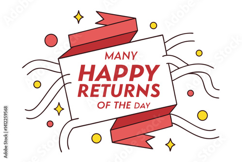 Festive Ribbon Graphic with 'Many Happy Returns of the Day' Text – Colorful Celebration Design