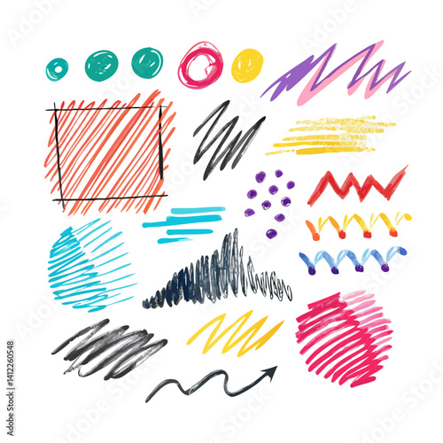 Wallpaper Mural Brush line shape background abstract texture paint set. Hand-drawn sketch doodle scribble brush geometric shape crayon effect background. Abstract arrow, circle, zigzag vector illustration Torontodigital.ca